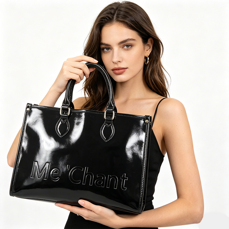 Shoulder Bag Structured - Kadın Siyah Parlak Patent PU Deri
