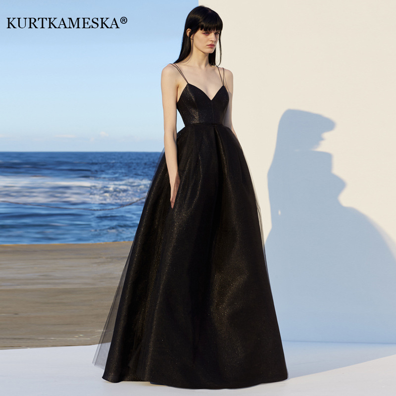 Women'S Formal Wear Wedding - Zarif spagetti kayışı akşam konuk balo