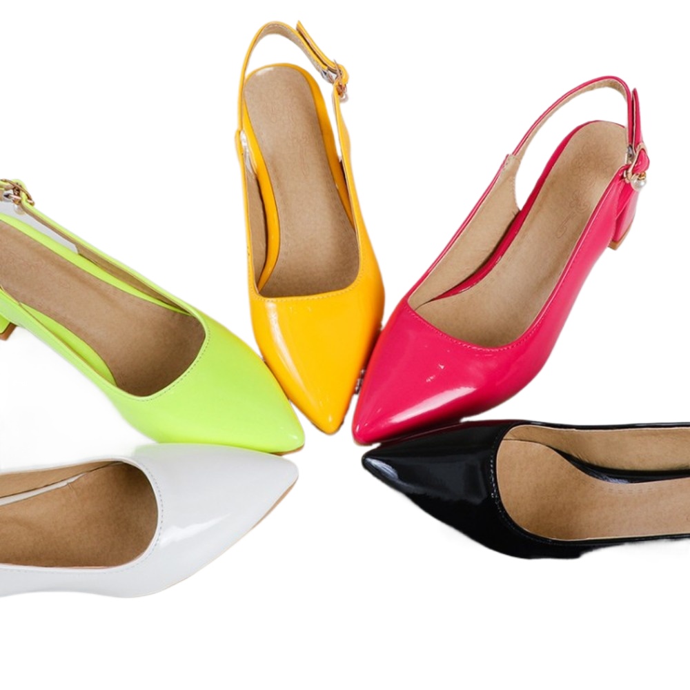 Slingback Heel Formal - Rugan Slingback Pumps Kadın Sivri Burun