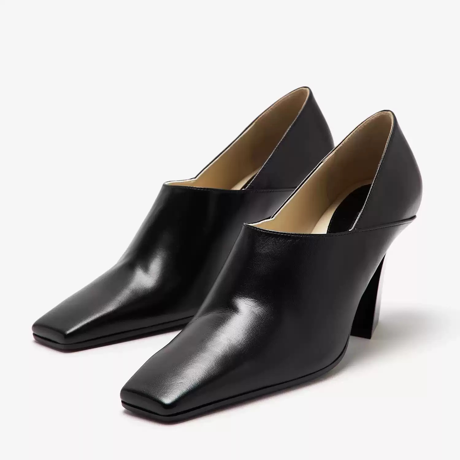 Women Formal Office Wear Shoes - Kadın Siyah Deri Kare Burunlu Blok