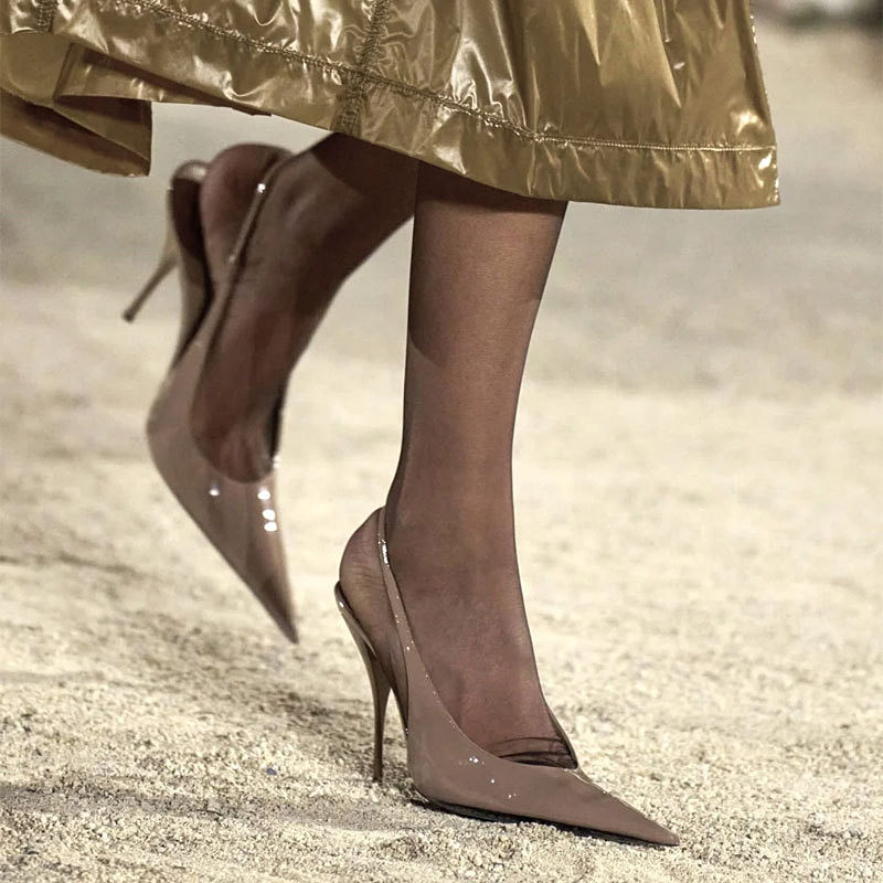 Slingback Heel Formal - Zarif Nude Parlak Rugan Deri Slingback