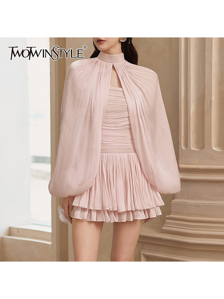 Shift Dress Sleeveless - TWOTWINSTYLE Tatlı Eklemeli Büzgülü İki Parçalı