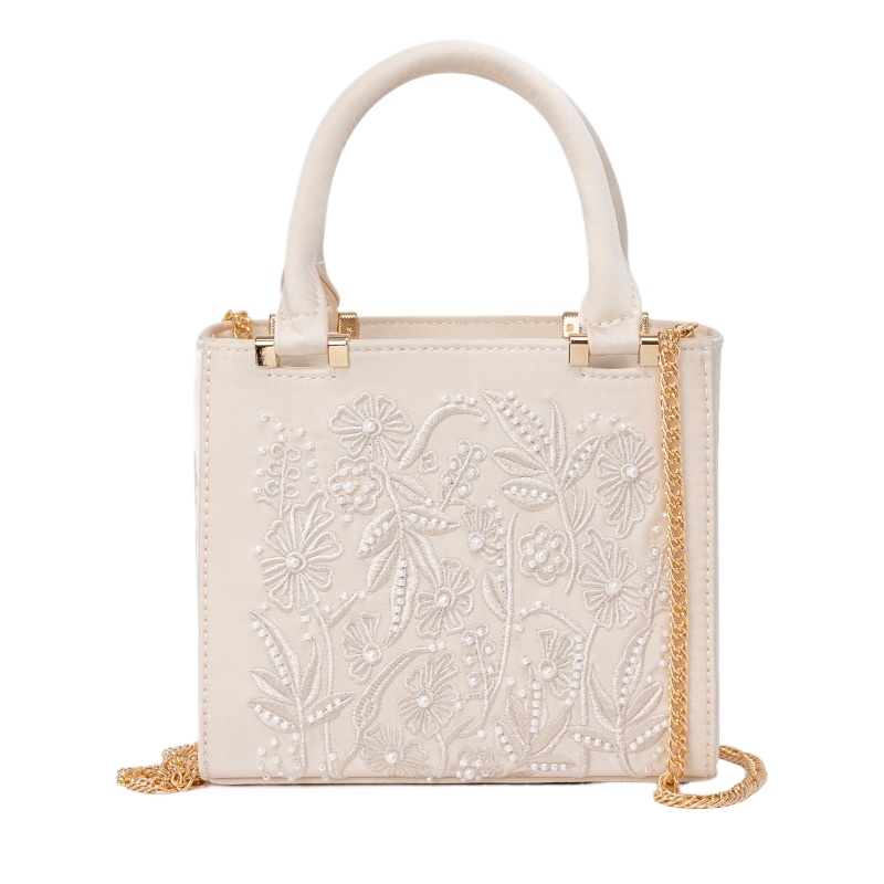 Shoulder Bag Structured - İşlemeli İnci Çanta Vintage Zarif Yapılı