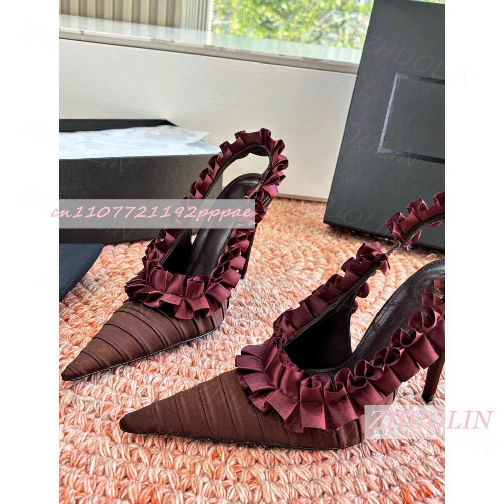 Slingback Heel Formal - Slingback Topuklu Ayakkabılar Bordo Pileli Saten