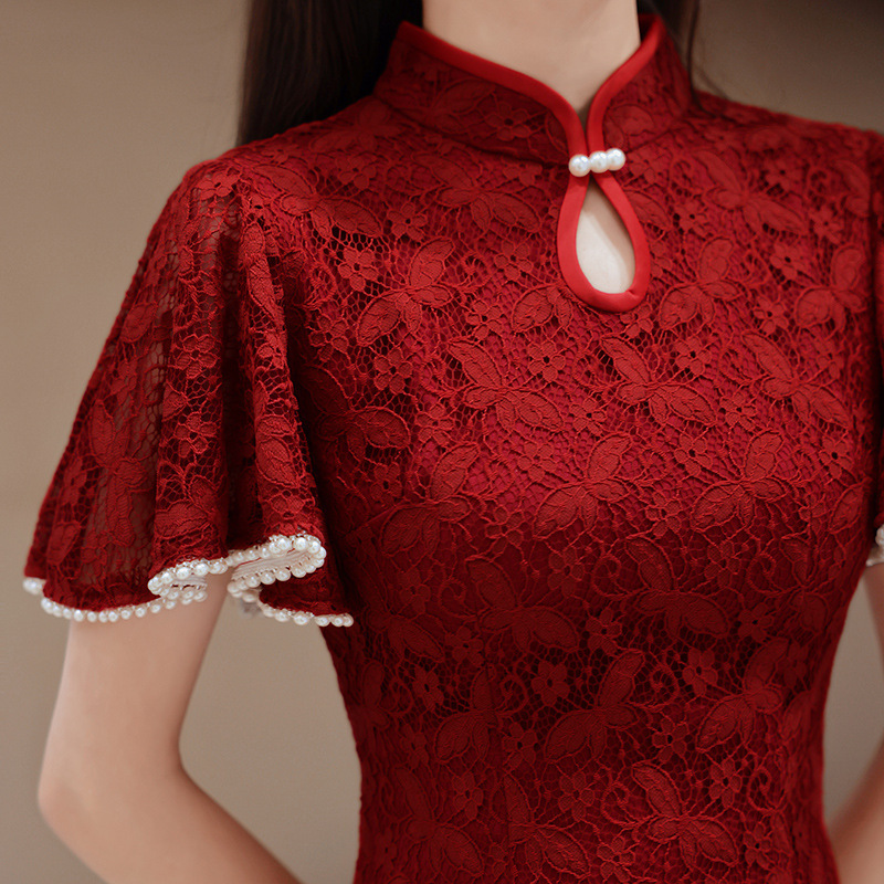 Kırmızı Cheongsam çin kadınlar - Women'S Formal Wear Wedding incelemesi ve fiyatı