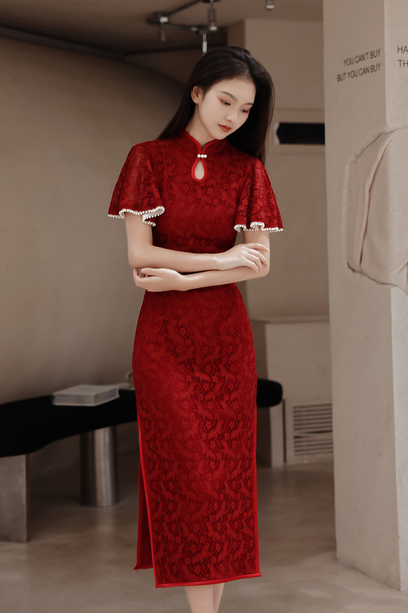 Kırmızı Cheongsam çin kadınlar - Women'S Formal Wear Wedding incelemesi ve fiyatı