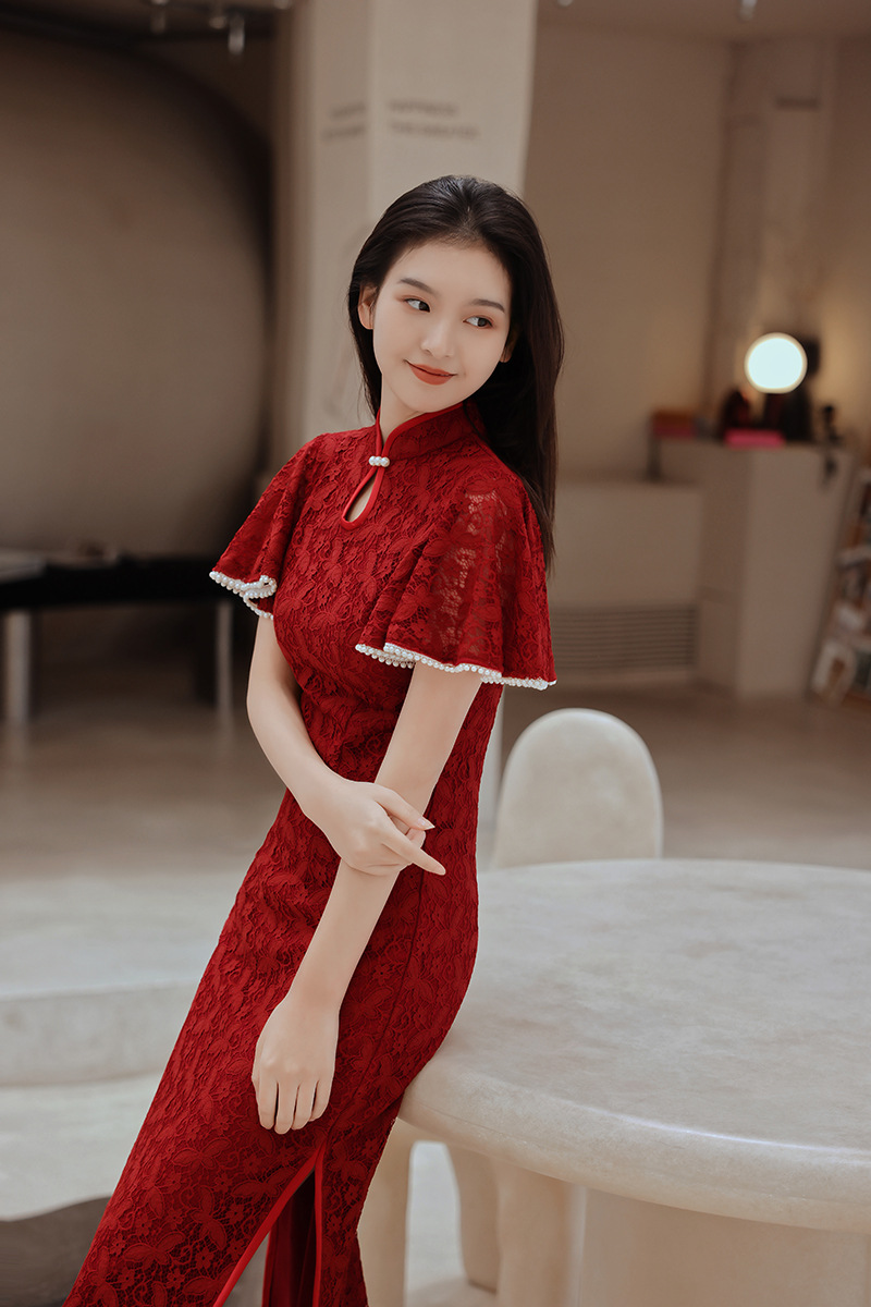 Kırmızı Cheongsam çin kadınlar - Women'S Formal Wear Wedding incelemesi ve fiyatı